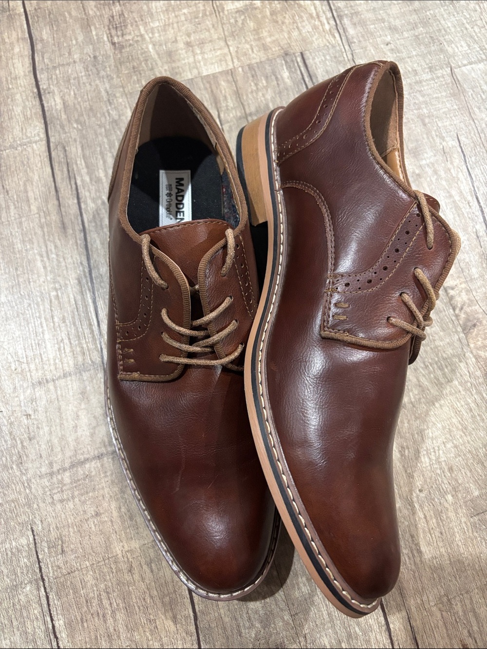 Steve Madden Brown Leather Lace-Up Oxford Shoes Men’s Size 9 - Picture 2 of 10